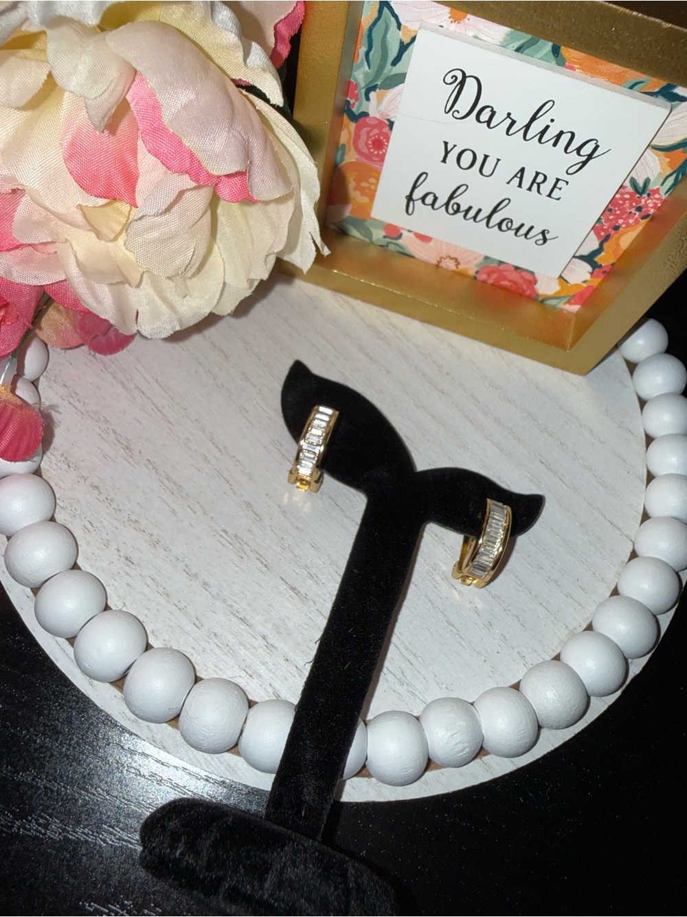 Vintage Christian Dior Gold Tone Baguette Crystal Clip On Hoop Earrings